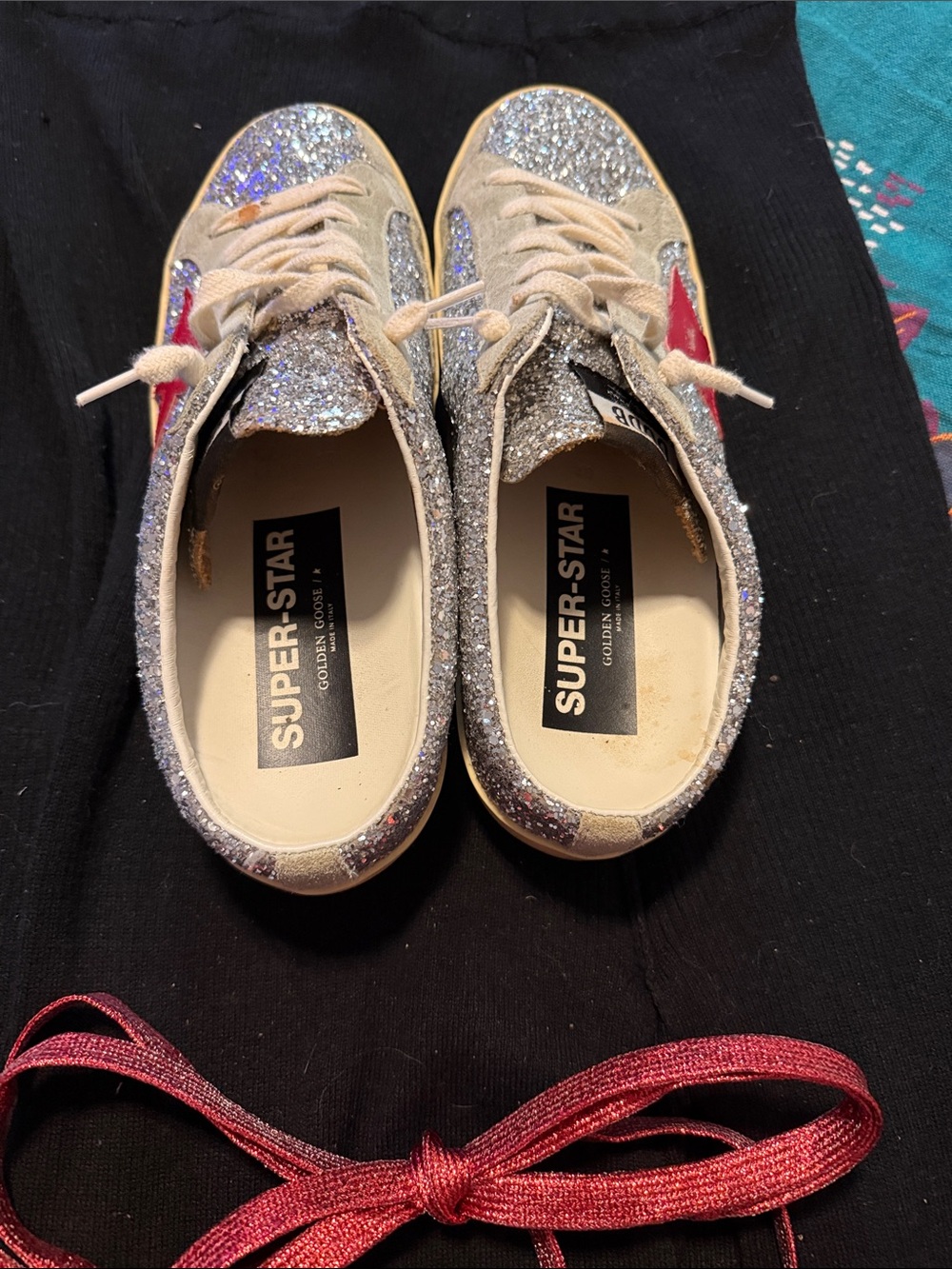 Golden Goose Kids Silver Glitter Sneakers with Red Star - Picture 3 of 5